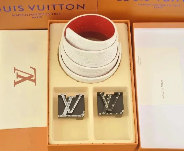 Louis Vuitton Damier Azur Reversible Belt with Interchangeable LV Buckles White/Red Belts - 1