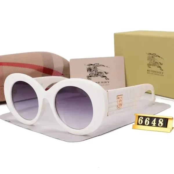 Burberry Oversized Oval White Sunglasses with Gold Logo - 1