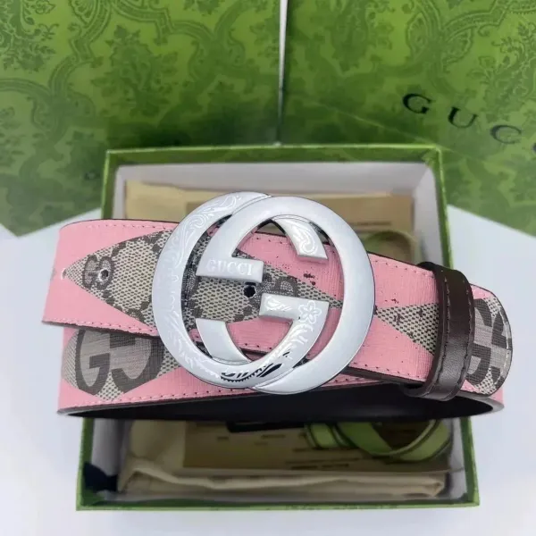 Gucci GG Marmont Belt Pink and Beige Monogram Canvas Belt - 1