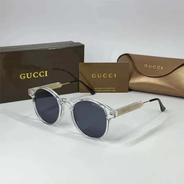 Gucci Clear Acetate Round Sunglasses with Gold-Tone Accents - 1