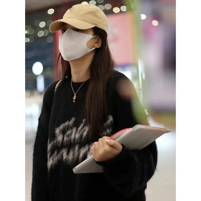 Black Oversized Sweater with Text Design