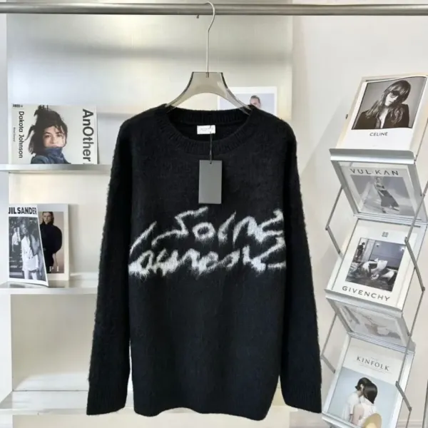 Saint Laurent Fuzzy Script Logo Black Sweater - 4