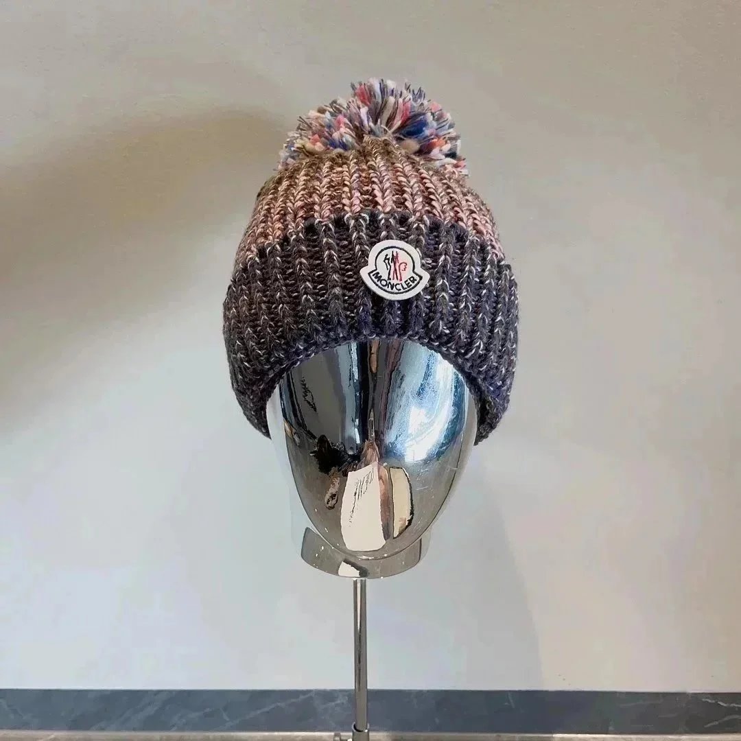 Moncler Beanie with Multicolor Pom-Pom Knit Hat - 1