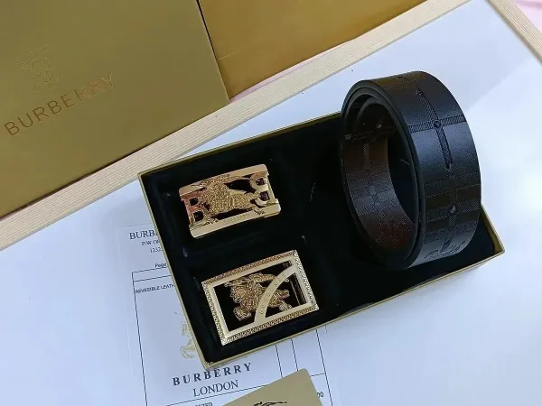 Burberry Reversible Leather Belt with Equestrian Knight Buckle Black/Gold - 6