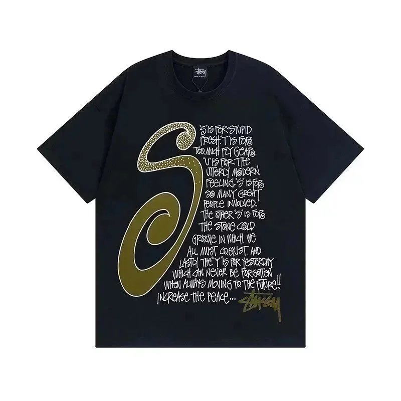 Stussy S Logo Script Tee Black T-Shirt - 1