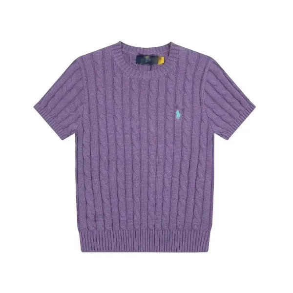 Ralph Lauren Cable Knit Short-Sleeve Sweater Purple - 1