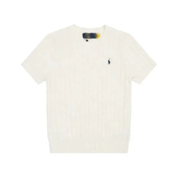 Ralph Lauren Cable Knit Short-Sleeve Sweater White - 1