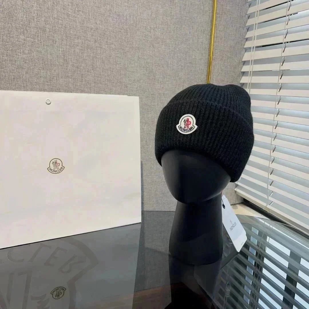 Moncler Logo Beanie Black Hat - 1