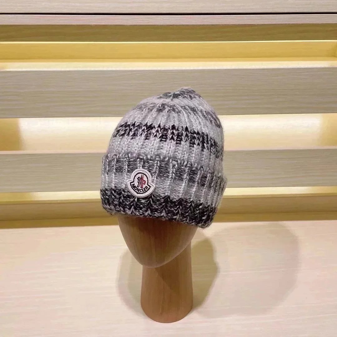 Moncler Knit Beanie Gray Multicolor Hat - 1