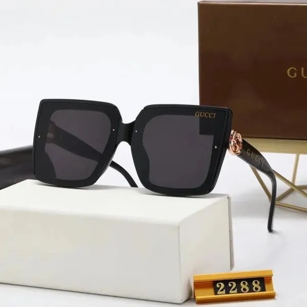 Gucci Square Frame Sunglasses Black with Gold Accents - 1