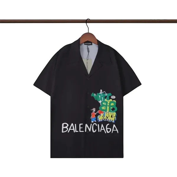 Balenciaga Graphic Print Short-Sleeve Shirt Black - 1