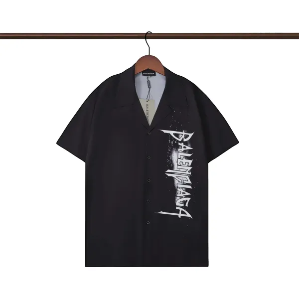 Balenciaga Logo Print Short-Sleeve Shirt Black - 1