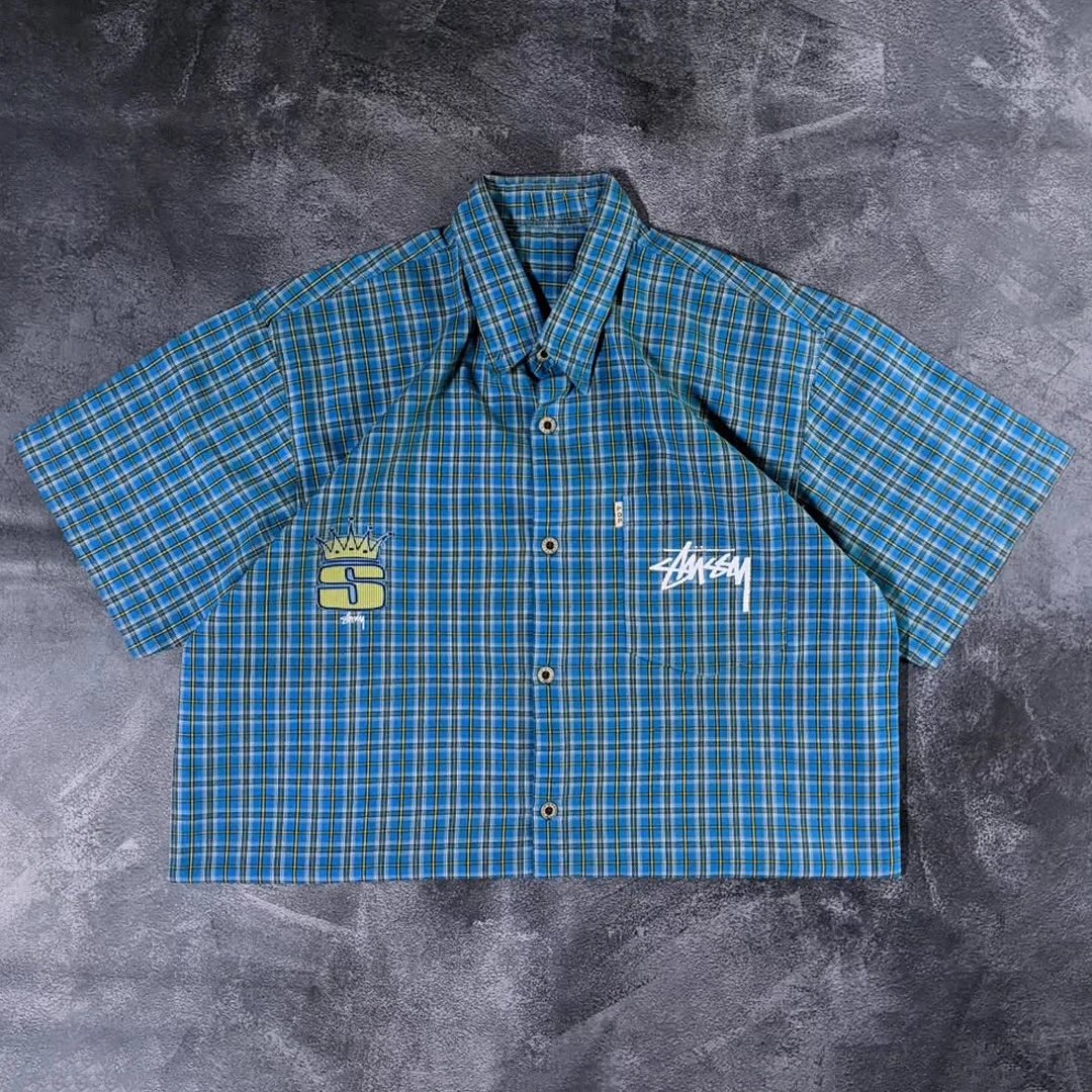 Stüssy Crown S Plaid Short-Sleeve Shirt Blue - 1