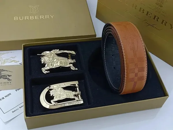 Burberry Equestrian Knight Belt Tan Leather with Interchangeable Buckles - 1