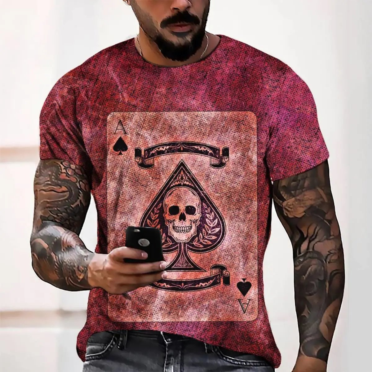 Design Oversized Plaid Short-Sleeve Shirt in Red Beige - 6
