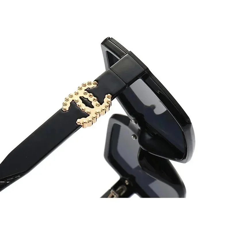 Chanel-Inspired Oversized Square Sunglasses Black Frame Gray Lens - 5