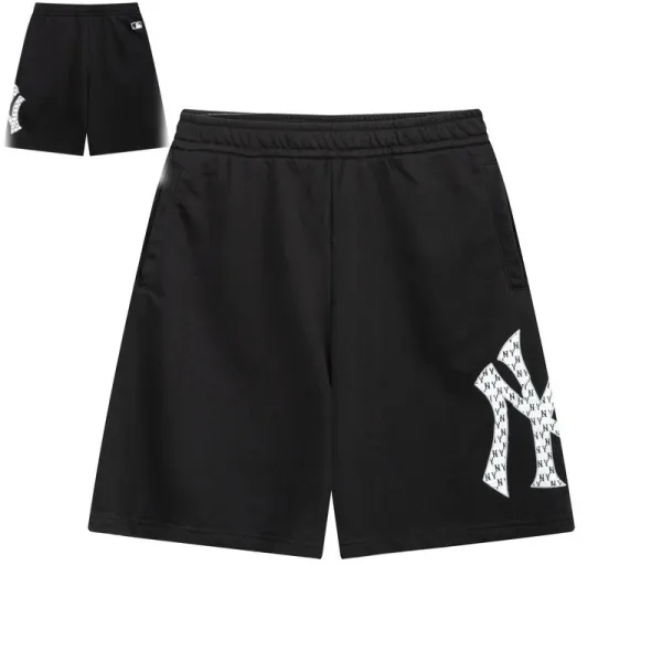 New York Yankees x MLB Logo Print Black Fleece Shorts - 1