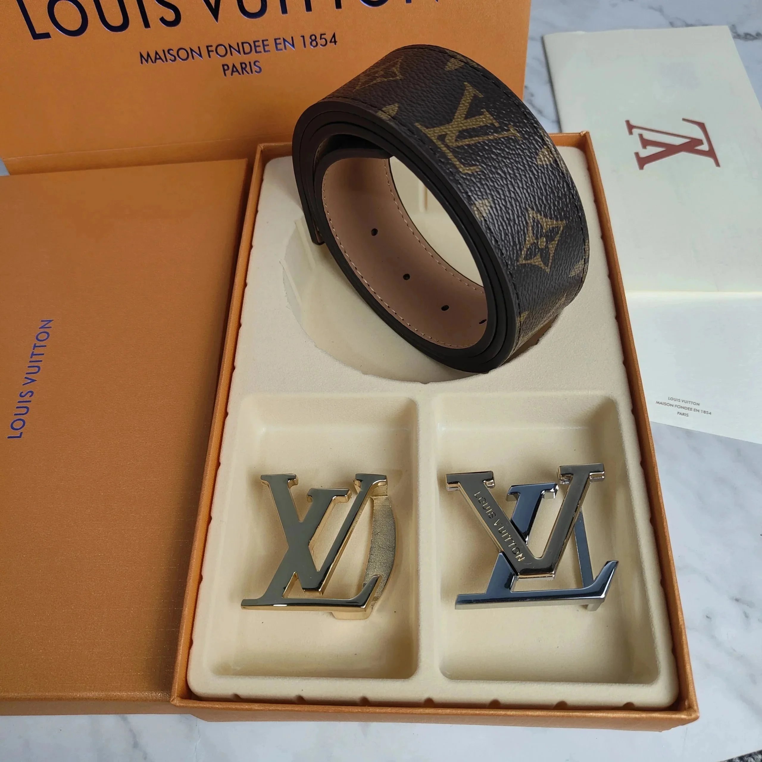 Louis Vuitton Reversible LV Initiales Belt Monogram Canvas Brown Leather Belt