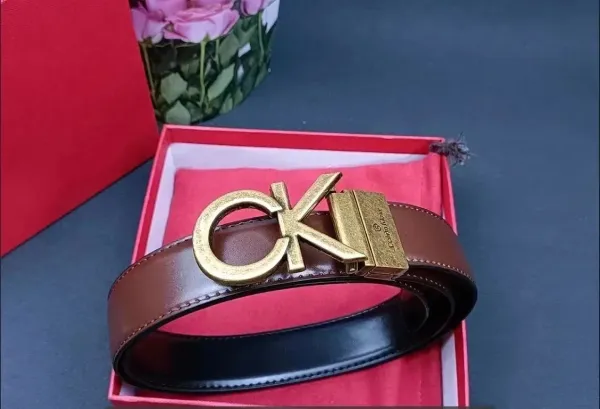 Calvin Klein CK Logo Buckle Belt Brown Leather Belt - 1