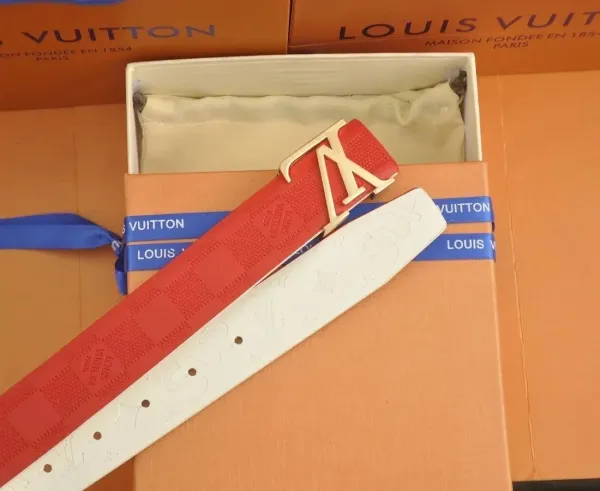 Louis Vuitton LV Initiales Belt White Leather with Red Lining - 8