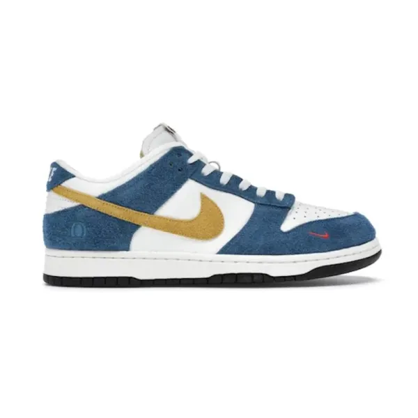 Nike SB Dunk Low Pro Navy Suede Gold Swoosh Sneakers - 1