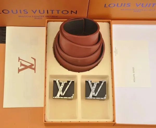 Louis Vuitton LV Initiales Belt in Terracotta with Monogram Canvas Buckles - 1