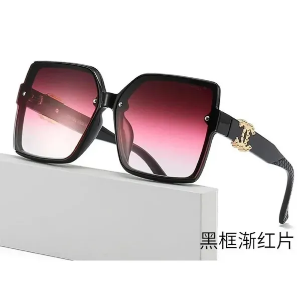 Chanel-Inspired Oversized Square Sunglasses Black Frame Gradient Pink Lenses - 1