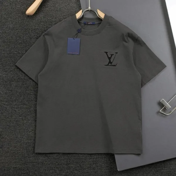 Louis Vuitton Monogram Embroidered Logo T-Shirt Charcoal Gray T-Shirt - 1