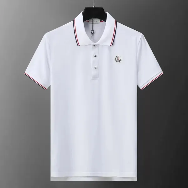 Moncler Classic White Polo Shirt with Red-Blue Trim - 1