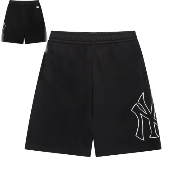 New York Yankees Outline Logo Black Fleece Shorts - 1