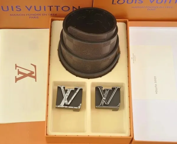 Louis Vuitton Damier Graphite Reversible Belt with Interchangeable LV Buckles Black/Brown Belt - 1