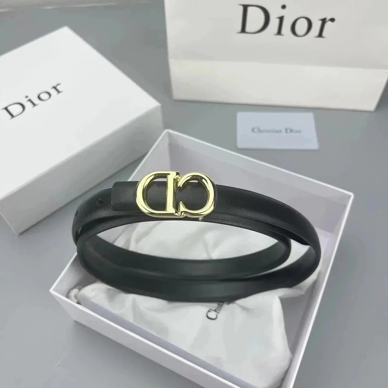 Dior CD Belt Black Leather with Gold-Tone Buckle