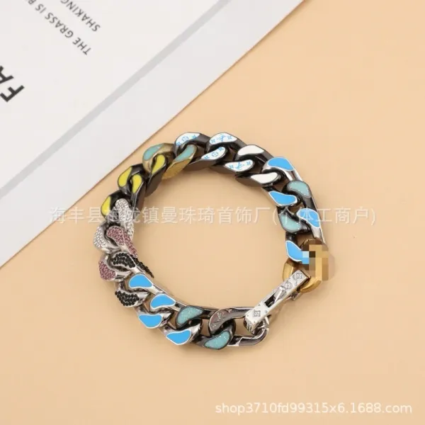 Silver Curb Chain Bracelet with Crystal Accents Bracelets - 44