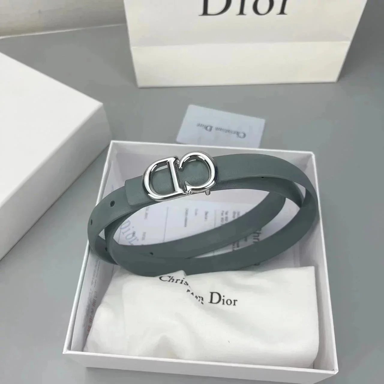 Dior CD Icon Belt Sage Green Leather Belt
