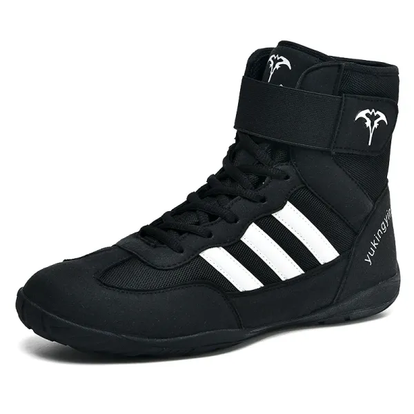 Yukingyin Boxing Boots Black with White Stripes Shoes - 1