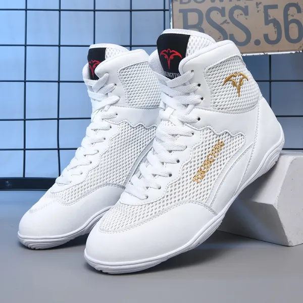 Dongying Gym Boxing Boots White Mesh High-Top Sneakers - 1