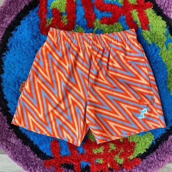 Corteiz Zigzag Print Orange Blue Shorts - 1