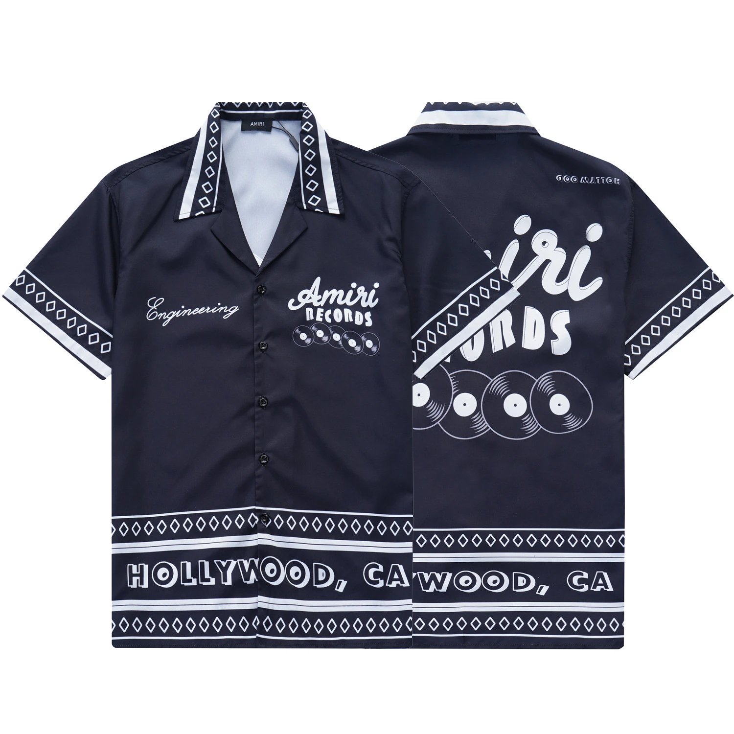 Amiri Records Hawaiian Shirt Navy