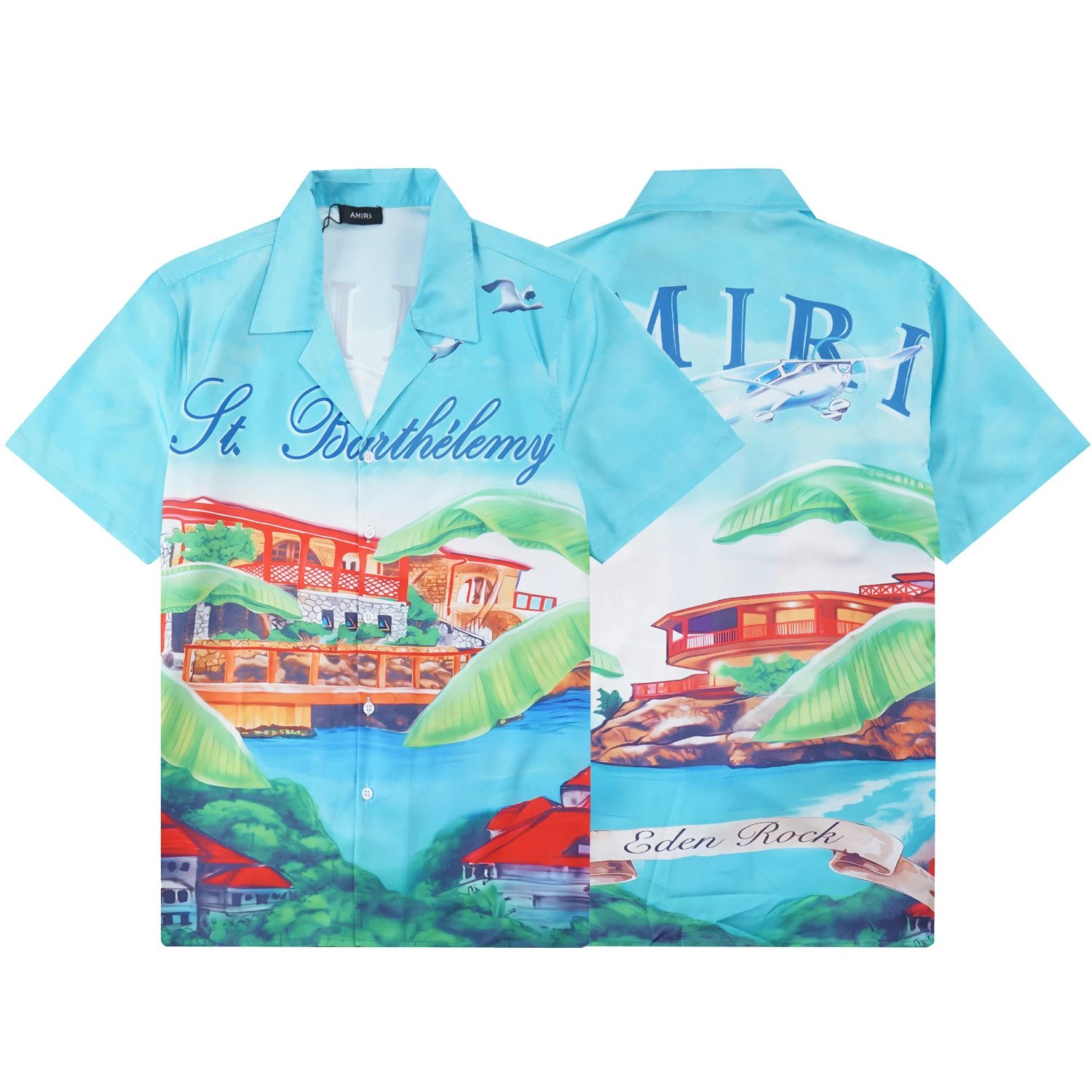 Amiri St. Barthélemy Eden Rock Resort Print Shirt Blue