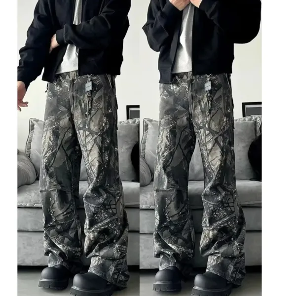 Design Camo Cargo Pants with Checkerboard Patches Gray Multicolor Pants - 5