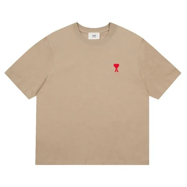 Ami Paris Heart Logo T-Shirt Brown - 6