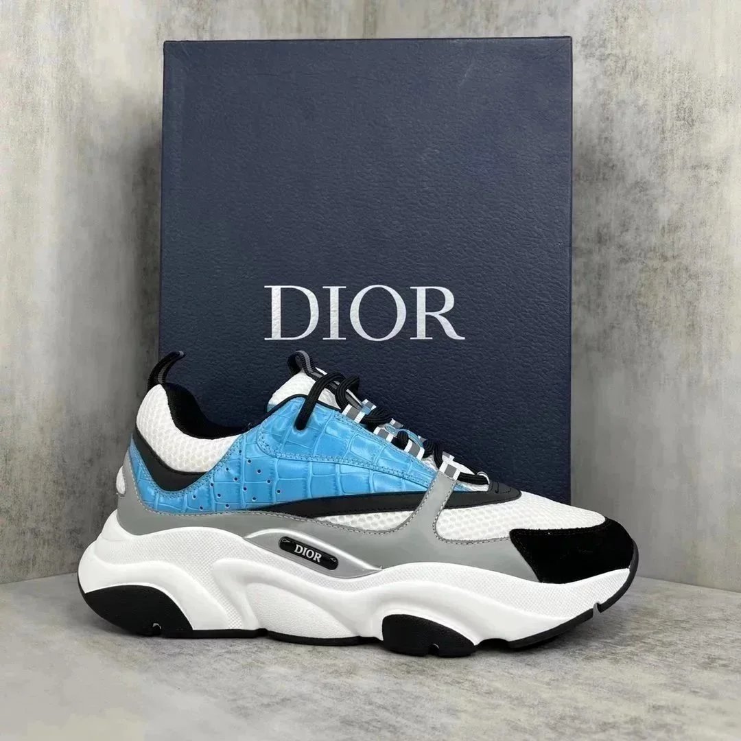 Dior B23 Low Blue Croc-Embossed Sneakers