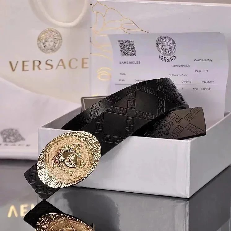Versace Medusa Head Buckle Black Leather Belt - 6