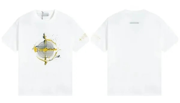 Stone Island x +351 Yellow Compass Print White T-Shirt - 1