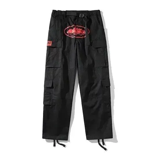Corteiz Cargo Pants Black with Red Logo - 1
