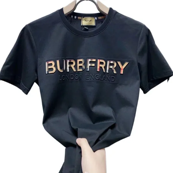 Burberry Logo Embossed Metallic Black T-Shirt - 6