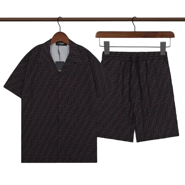 Fendi FF Monogram Print Short-Sleeve Shirt and Shorts Set Dark Brown - 1