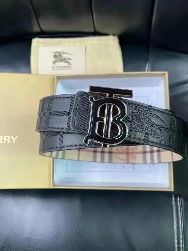 Burberry TB Monogram Check Leather Belt Black