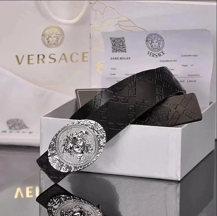 Versace Medusa Head Buckle Black Leather Belt - 9