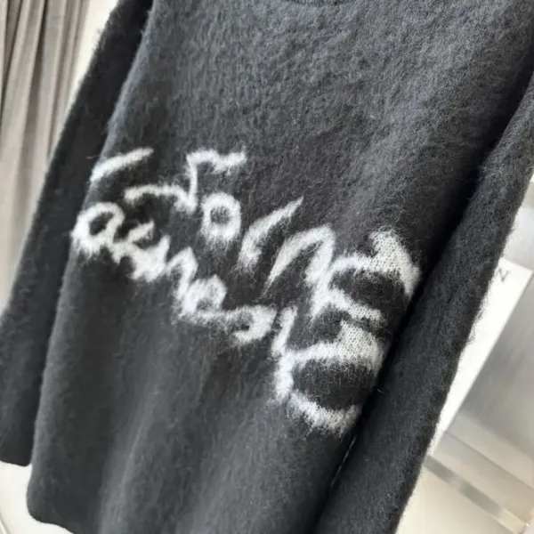 Saint Laurent Fuzzy Script Logo Black Sweater - 7
